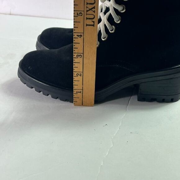 Steve Madden Boots Bootie Womens Sz 5.5 Black Gloat Suede Zip Laces Ankle - Picture 11 of 12